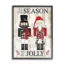 Stupell Industries Tis the Season Be Jolly Phrase Rustic Nutcrackers Rustic Painting Black framed Art Print Wall Art, 11 x 14, Design by Jennifer Pugh