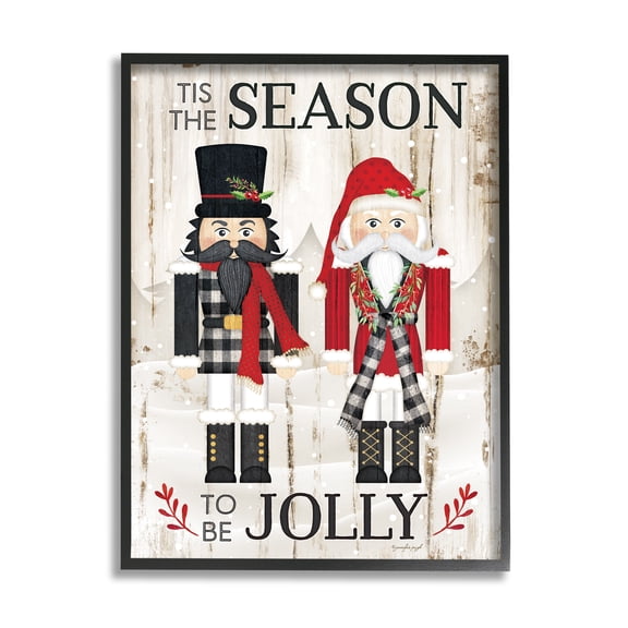 Stupell Industries Tis the Season Be Jolly Phrase Rustic Nutcrackers Rustic Painting Black framed Art Print Wall Art, 11 x 14, Design by Jennifer Pugh