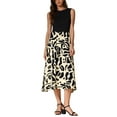 thumbnail image 2 of INSPIRE CHIC Summer Sleeveless Dress for Women's Pattern Splicing Round Neck Midi Dress XS Black Beige, 2 of 6