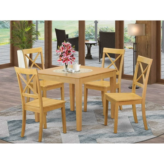 East West Furniture Dining Room Set Oak, OXBO5-OAK-W