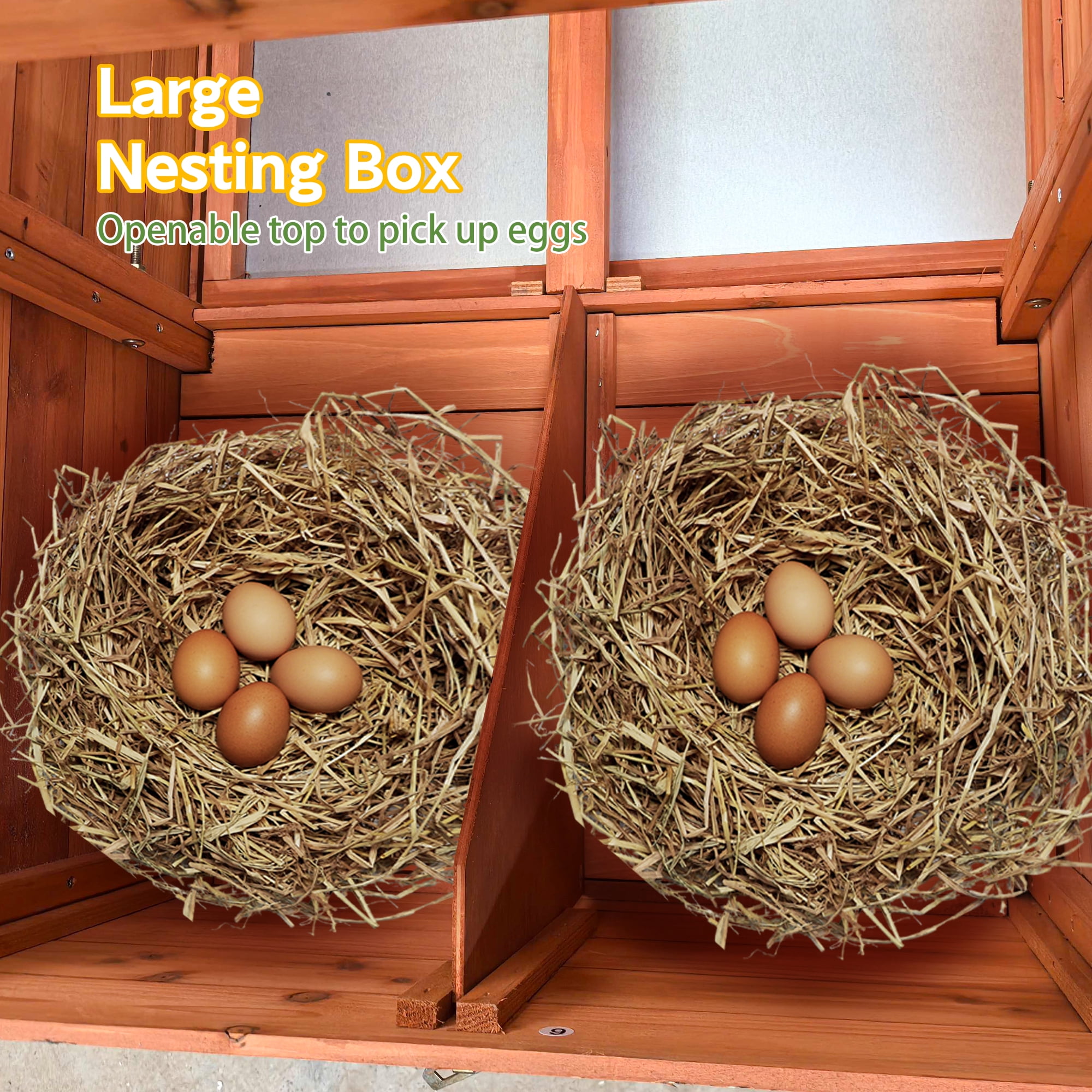 Large Wooden Chicken Coop with Nesting Box, Waterproof Roof, Secure Lock, Ventilated Hen House with Perch & Pull-Out Tray for Easy Cleaning