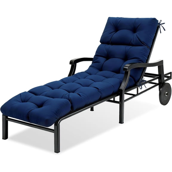 Chaise Lounge Chair Cushion Outdoor, Waterproof Seat Cushions for Patio Furniture, Non-Slip Outdoor Replacement Pad for Lawn Pool Wicker Couch Loveseat, Thick Long Lounge Cushion, Navy Blue