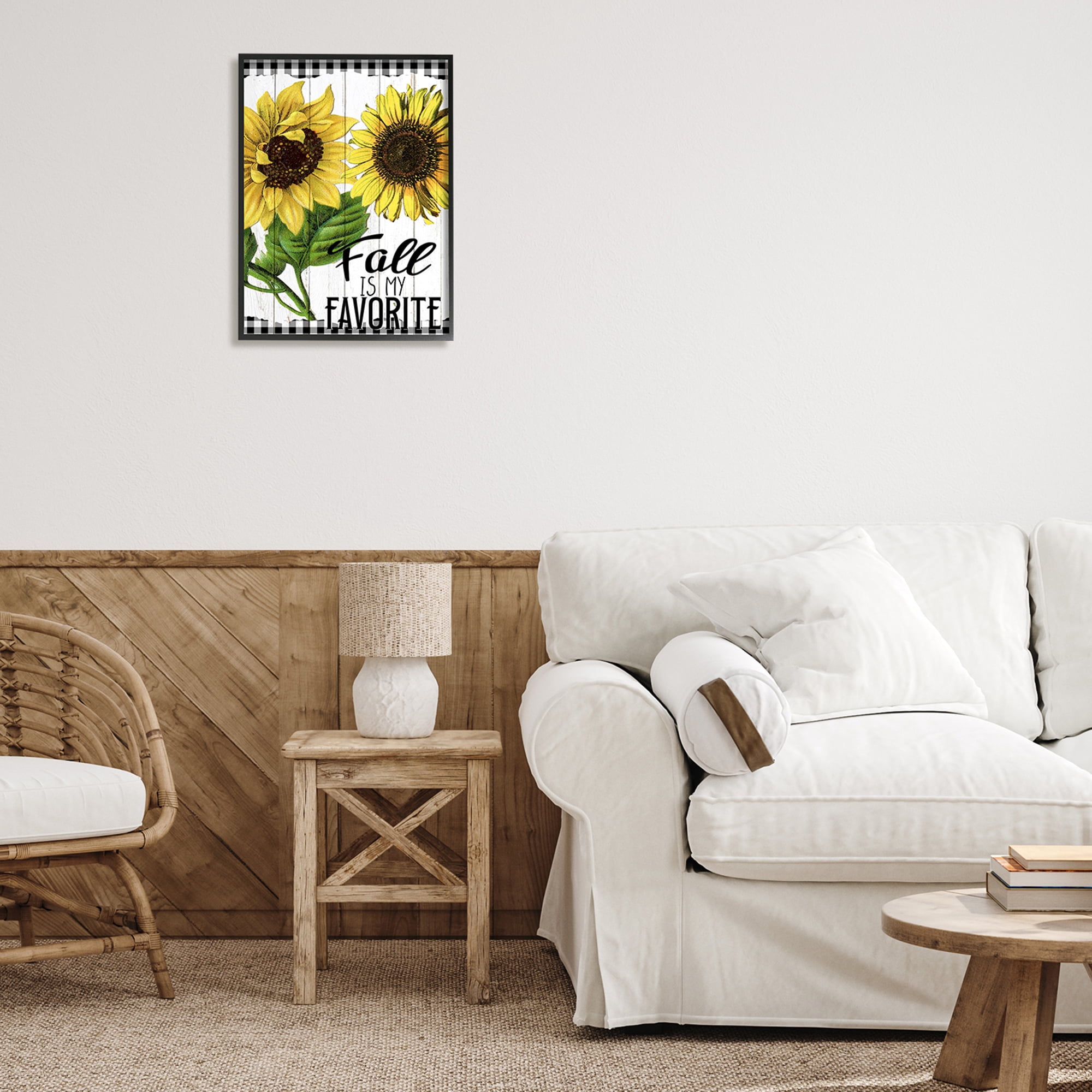 Stupell Industries Fall Autumn Quote Sunflower Tartan Pattern Rustic Design Graphic Art Black Framed Art Print Wall Art, 16x20, by Ann Bailey