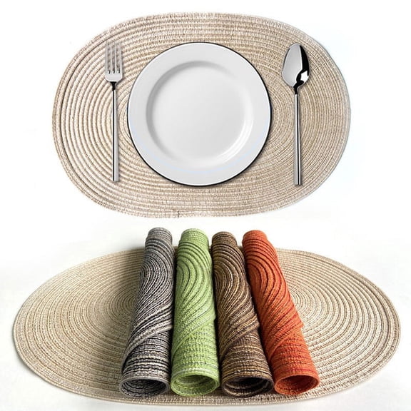 Oval Placemats Set of 6 Washable Placemats Woven Placemats 17.7 x 11.8 Inch Oval Heat-Resistant Table Mats for Dining Tables, Indoor & Outdoor Decorations-multicolored