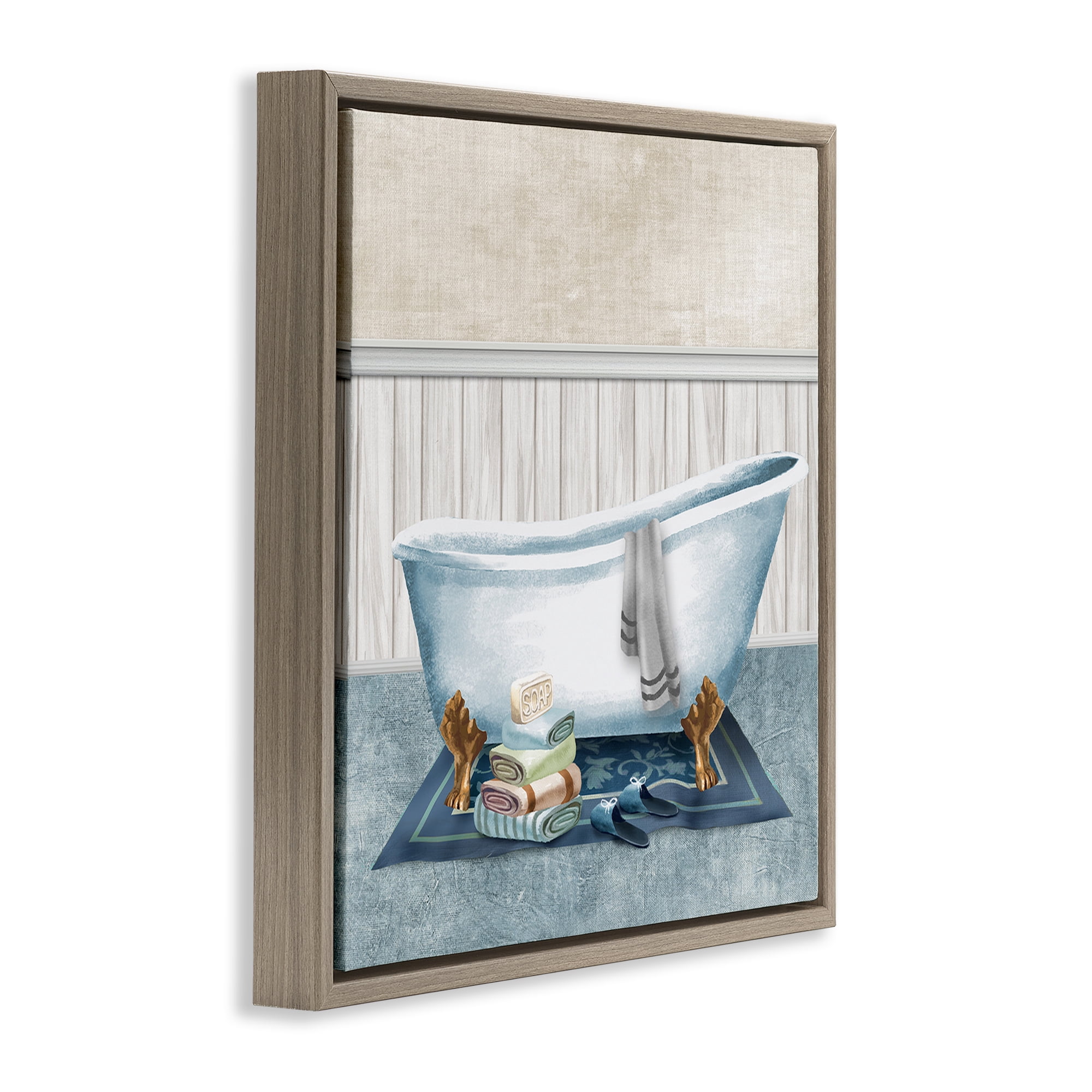 Stupell Industries Cozy Clawfoot Bathtub Spa Brown Framed Floater Canvas Wall Art, design by Conrad Knutsen