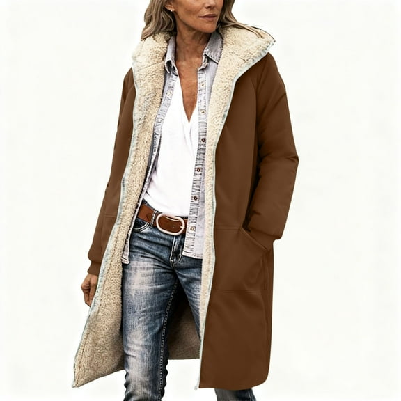 SwiftWear Womens Winter Long Coats Trendy Plush Fleece Sherpa Lined Jacket Casual Oversized Outerwear with Hood