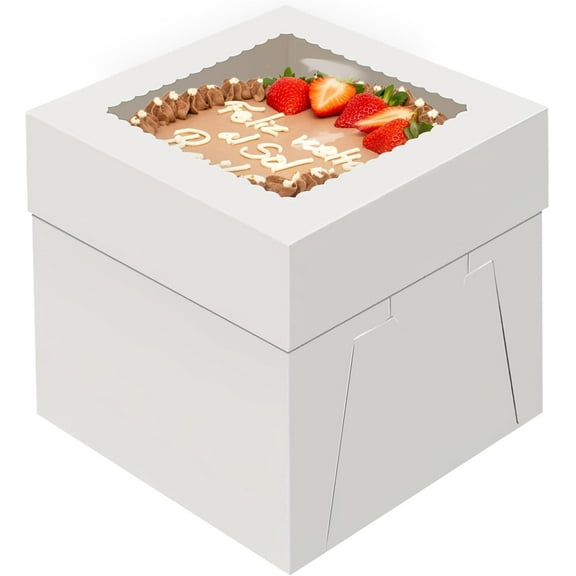 4 Pack 8x8x8 Inch White Cake Boxes with Large Clear Window, Disposable Bakery Boxes for Cake, Cupcakes, Cookies, Pies, Pastries, and Dessert Transport