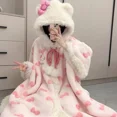 thumbnail image 4 of Cartoon Cute Hello Kitty Girl Soft Girl Bow Coral Velvet Hoodie Sleeping Robe 2026 New Edition With Velvet Warm Cloak, 4 of 12