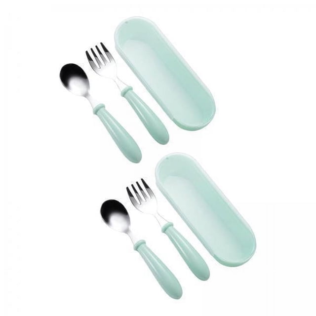 Juego De Cubiertos Para Bebé 2x2x Con Estuche, Tenedor Y Cuchara Reutilizables Para Fiestas En Casa, Viajes, Verde