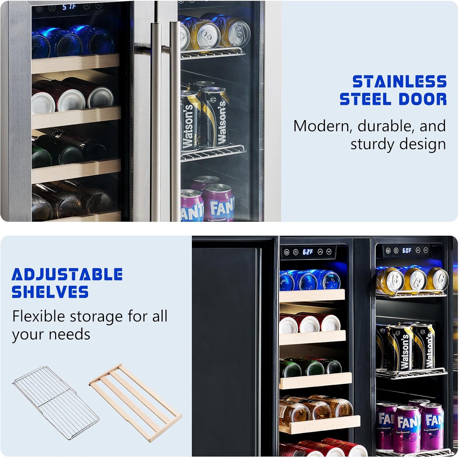 Jocisland Beverage Refrigerator-24 in Fridge Cooler Dual Zone with Glass Door, Under Counter/Freestanding Wine, for Kitchen, 34-64℉, 41-68℉