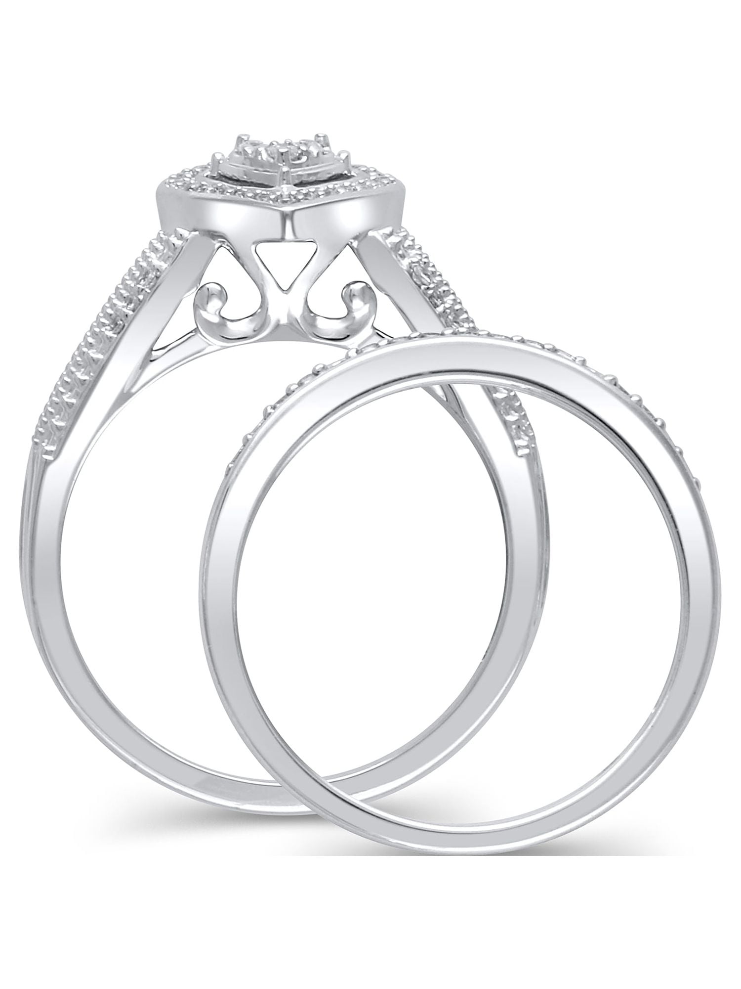 1/5 Carat T.W. (I3 clarity, I-J color) Forever Bride Heart Shaped Halo Diamond Composite Bridal set in Sterling Silver, Size 5