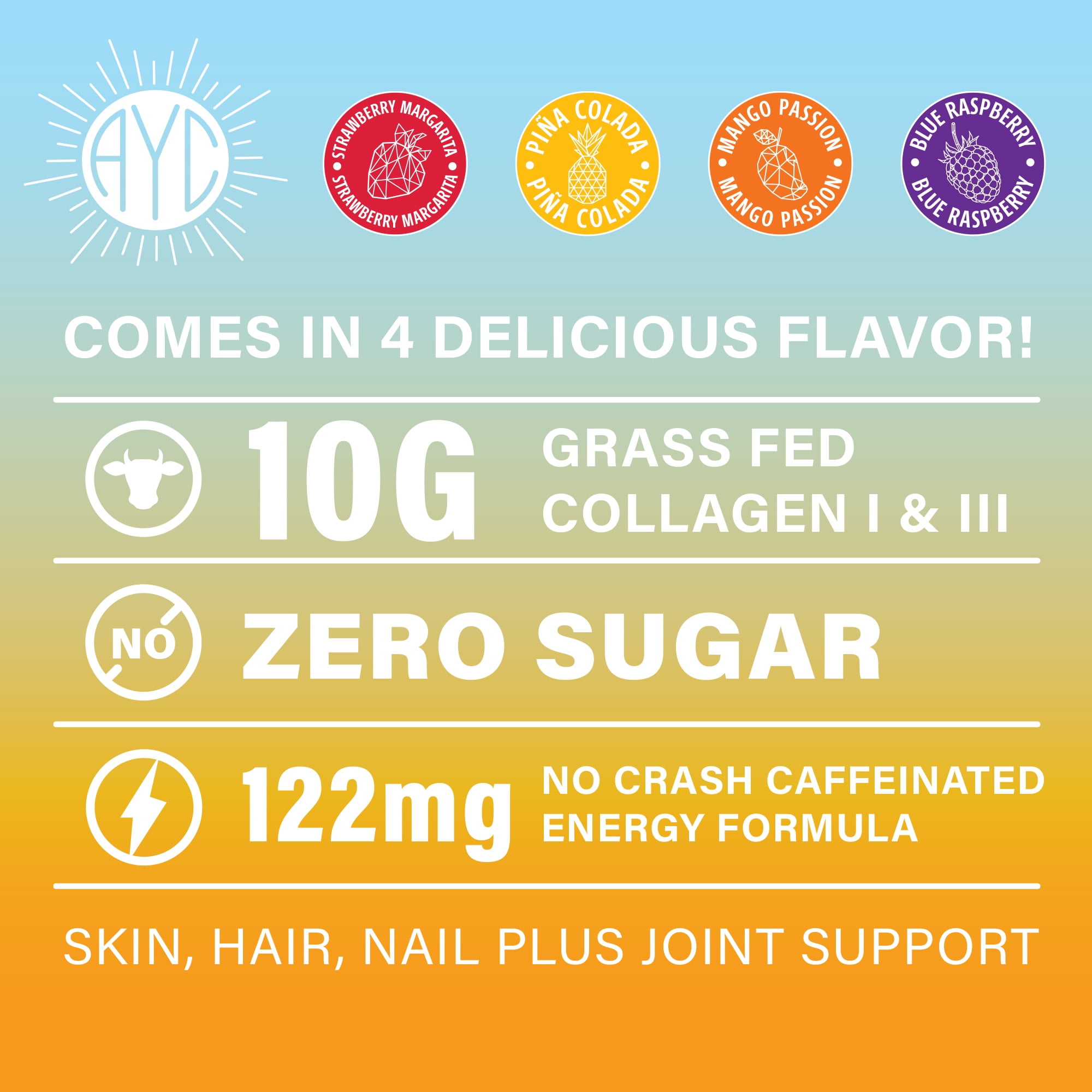 ABOUT YOUR COLLAGEN Peptide Energy Collagen Powder Hair, Nail, Skin, Type I & III,Caffeine for Energy, Vitamin C, Biotin, Hyaluronic Acid, Zero Sugar – 8.92 oz (Blue Raspberry)