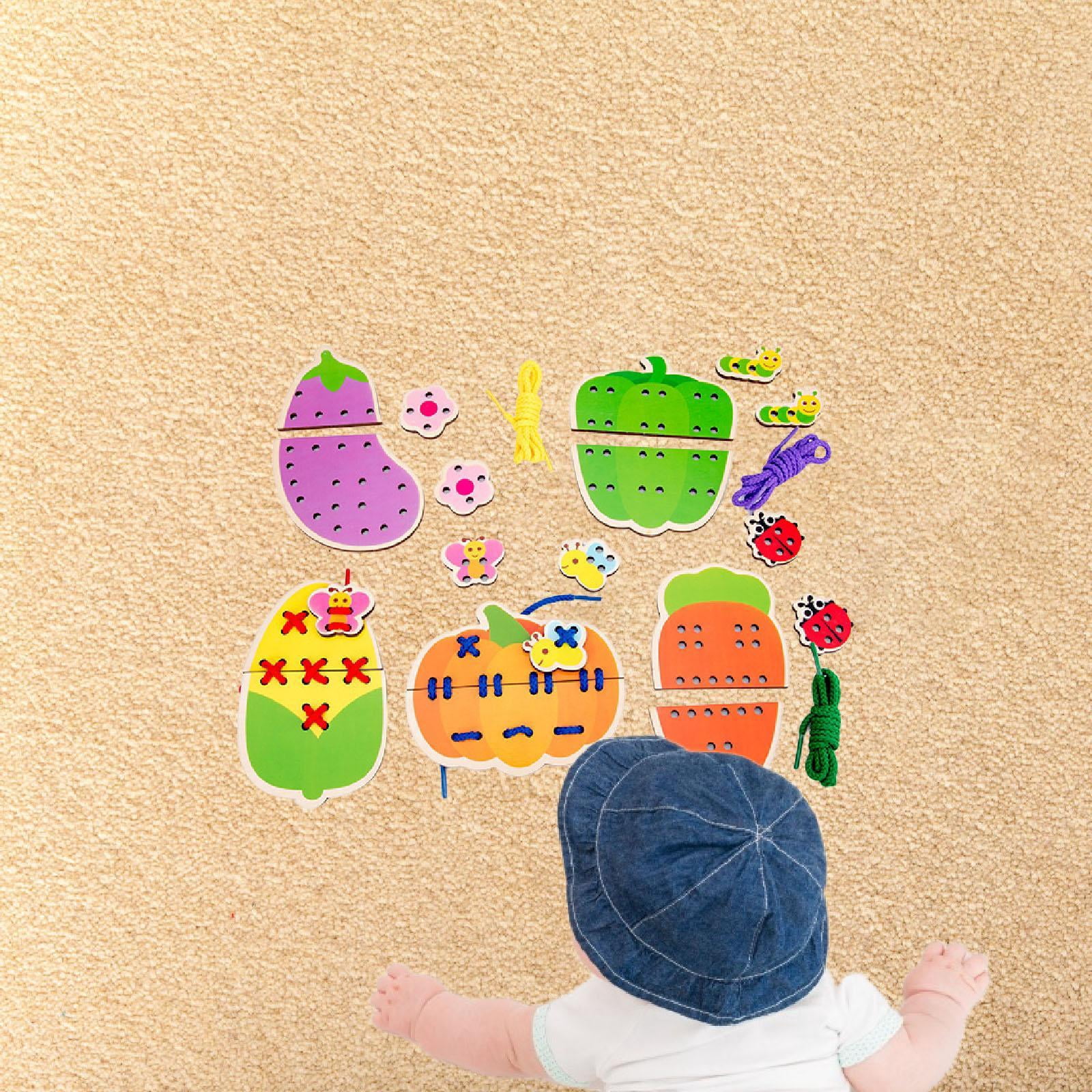 Dualoai Lacing Cards Gift for Boys Girls Early Development Threading Toys Sewing Kit Vegetable