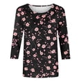 thumbnail image 4 of Craaazy T-Shirts Graphiques pour Femmes Grande Taille Coupe Ample Couleur Unie Col Rond Style Décontracté Manches 3/4 T-shirt à Imprimé Floral pour Usage Quotidien, Vacances, Sorties, 4 of 5