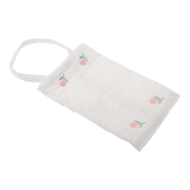 Organizador de caja de pañuelos para automóvil Unique Bargains, con bordado de rayas de múltiples tulipanes, tela de punto, 11.02"x7.09"x1.18", blanco, 1 pieza