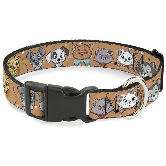 Disney Pet Collar, Dog Collar Plastic Buckle, Disney Cats and Dogs Faces Orange, 7 to 8.5 Inches 0.5 Inch Wide