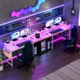 thumbnail image 1 of Eastvita Bureau d'Ordinateur Réversible en Forme de L Rose de 78 Pouces avec Prises de Courant, Lumières DEL RVB, Support pour Moniteur, Grand Espace de Rangement pour le Jeu et le Travail, 1 of 7