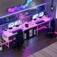 thumbnail image 1 of 78 - pulgada reversible l - shaped rosa computer escritorio con power outlets, rgb LED lights, monitor stand y ample almacenamiento para gaming y work, 1 of 8