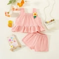 thumbnail image 2 of Inadays Baby Girl Clothes Summer Cotton Outfits Ruffle Hem Sleeveless Shirt Kid Flower Tops Vest Short Set 2pcs Outfits for Girl Infant Toddler Baby, Pink, 9-12M, 2 of 11
