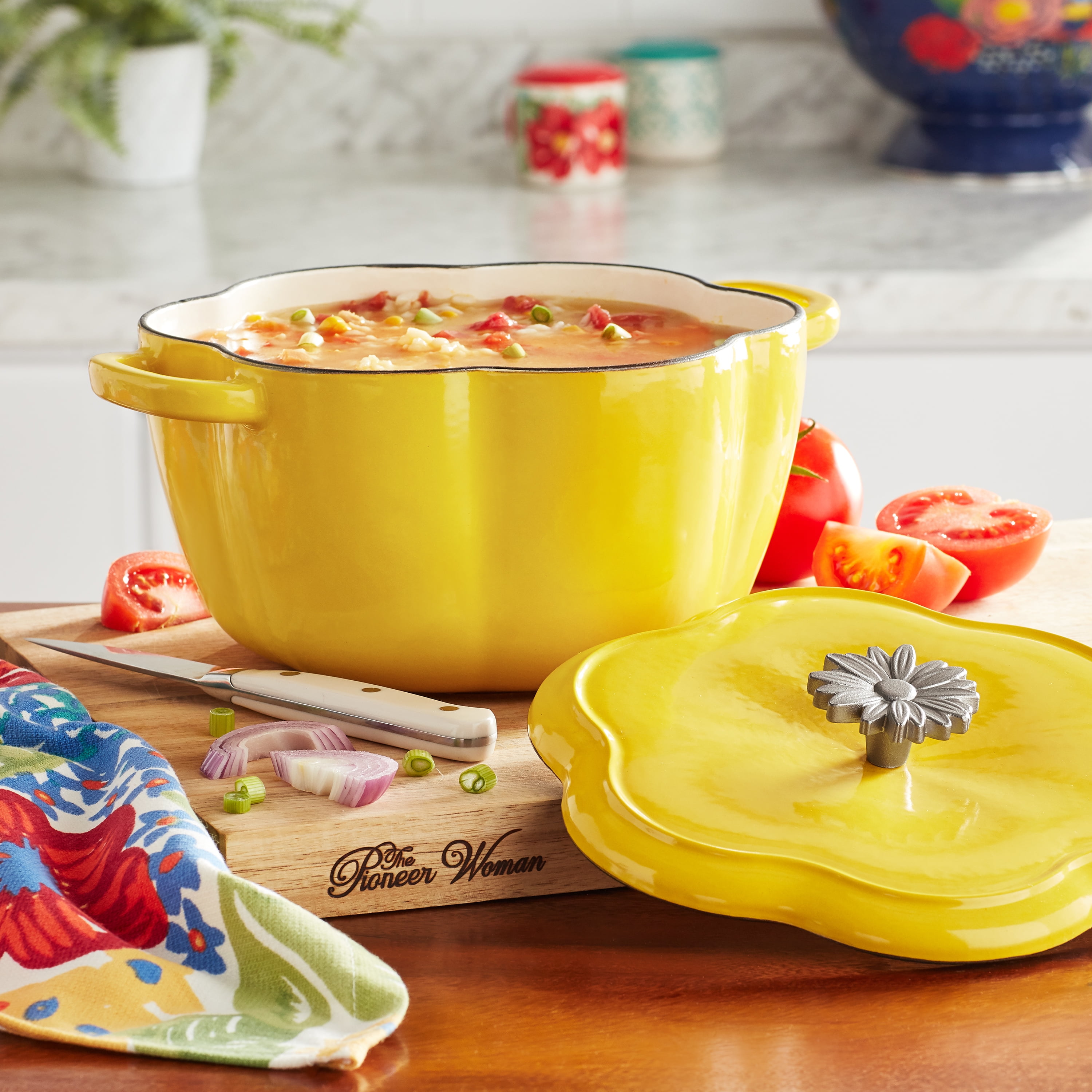 The Pioneer Woman 4-Quart Timeless Gourds Enameled Cast Iron Dutch Oven,  Multiple Colors…