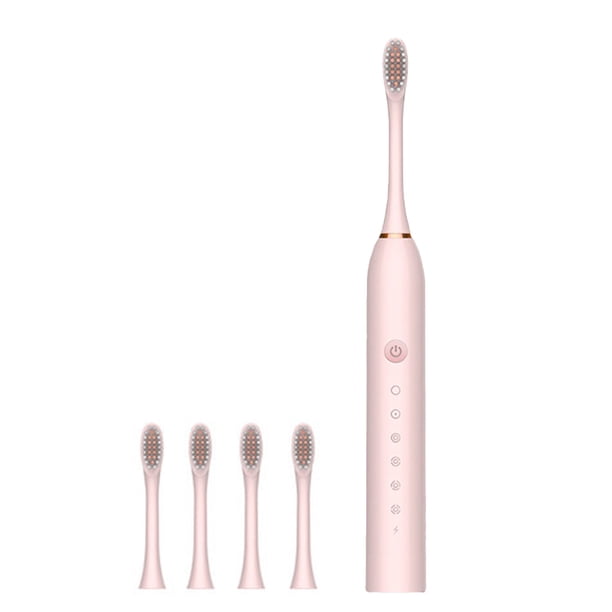 Cepillo de dientes eléctrico universal para niños y adultos, totalmente automático, ultrasónico, con cerdas suaves, color rosa