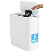 Tiagowell 5 Gallon Automatic Bathroom Trash Can, Touchless Motion Sensor Garbage Can with Lid, Smart Plastic Slim Wastebasket for Bathroom, Office, rv, Bedroom, Living Room, White
