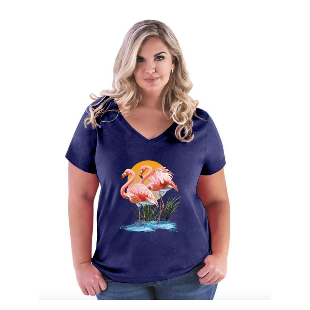 Mom's Favorite Womens and Womens Plus Size Flamingo Curvy VNeck T