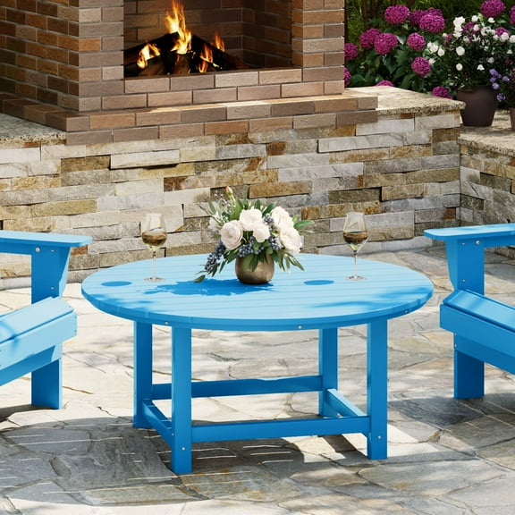WestinTrends Malibu Low Outdoor HDPE Round Patio Coffee Table, Pacific Blue