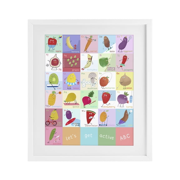 Stupell Industries Cottage Let's Get Active ABC's White Framed Print Under Glass, 17 x 21, by Carla Daly