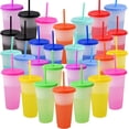 thumbnail image 1 of 30 Vasos de Plástico (710 ml) Sin BPA, con Tapas y Popotes - Vasos que Cambian de Color con Agua Fría, Ideal para Fiestas, Bodas, Reuniones Familiares, Café Frío, Batidos y como Regalo, 1 of 8