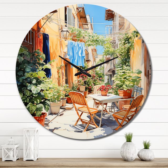 Designart "Laundry Day in the Province II" Bath & Laundry Oversized Wall Clock