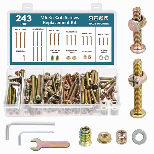 HSEAMALL 243PCS M6 Crib Screws Barrel Nuts Hex Socket Head Cap Screws
