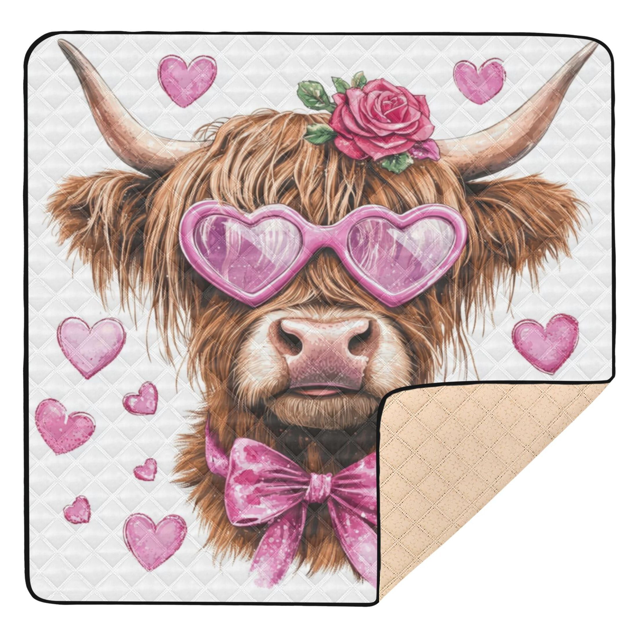WOBOGO Cow with Love Pattern Baby Playmats Extra Large Waterproof Rollable Activity Pads for Toddlers 50×50inch