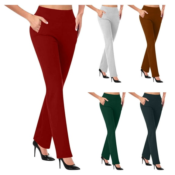 Tqyyweavej Women's Yoga Pants Tummy Control Workout Dress Trousers Solid Color Slim Casual Leggings with Pockets for Women S-2XL