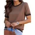 thumbnail image 2 of Women Short Sleeve Sweater Summer Crew Neck Dressy Casual Soft Knit Pullover Tops Trendy,M,#03 Coffee, 2 of 6