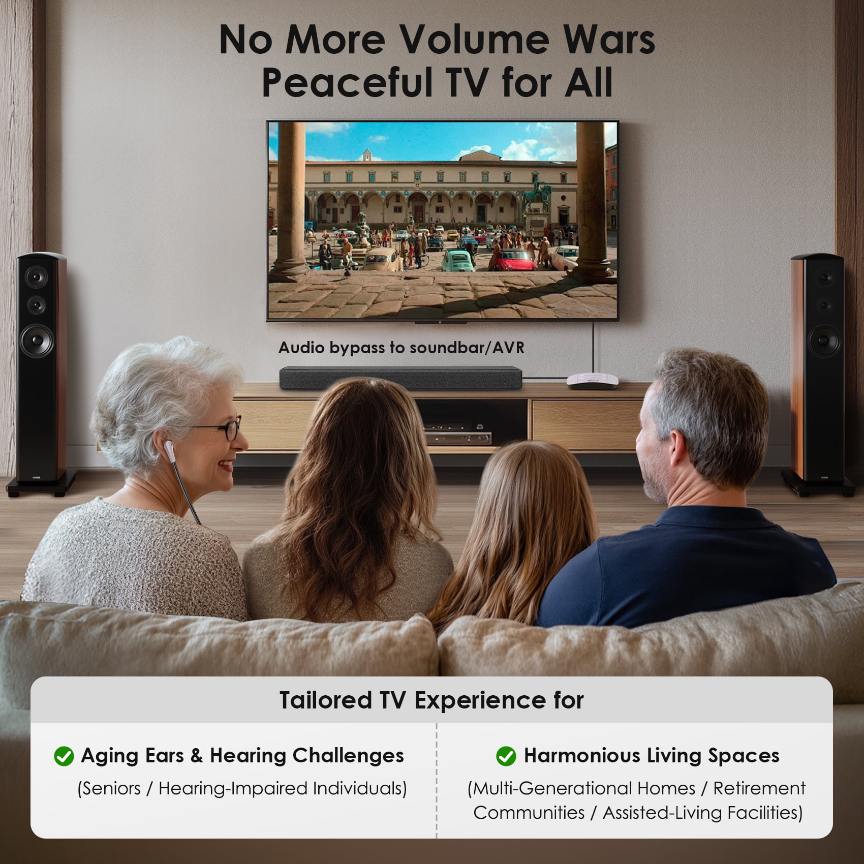 SIMOLIO Dual Wireless Headphones for TV Watching with Spare Battery for Seniors, Tone and Balance Control, Personal Sound Amplifier, 100 ft Work Range, No Audio Delay, SM-824D2-W (New)