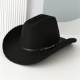 thumbnail image 3 of RUINIXCW Western Cowboy Hat for Men Women Cowgirl Hat Classic Felt Roll Up Fedora Hat with Buckle Belt Wide Brim Jazz Hat Themed Party Cap Wedding Party Costume, 3 of 8
