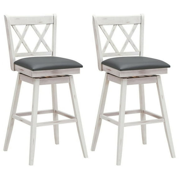 Resenkos 2 Pieces 29 Inches Swivel Counter Height Barstool Set with Rubber Wood Legs-White, Bar Height Stools, Bar Stools for Kitchen Island for Kitchen, Dining Room