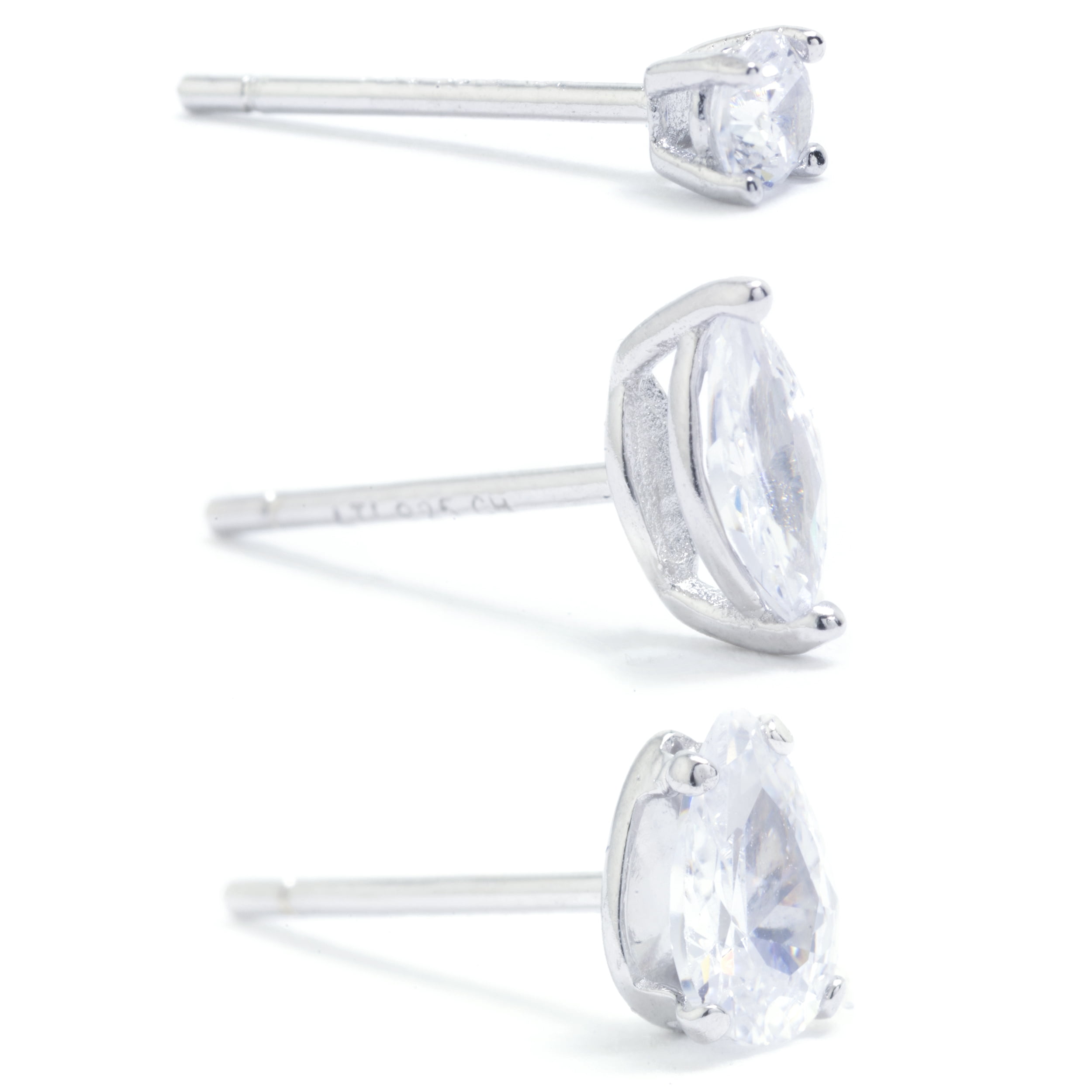 Marisol & Poppy Cubic Zirconia 3-Piece Stud Earrings Set in Sterling Silver for Women & Teens