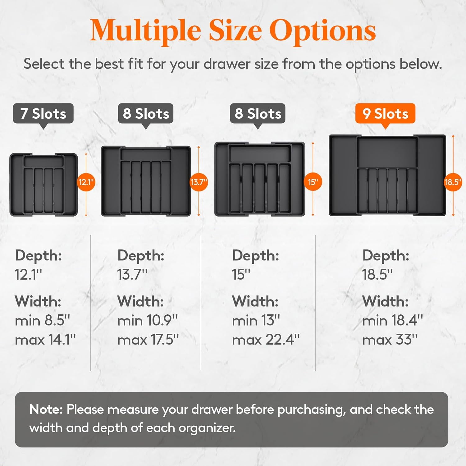 Silverware Drawer Organizer, Expandable Utensil Tray for Kitchen, BPA Free Flatware and Cutlery Holder, Adjustable Plastic Storage for Spoons Forks Knives, 8.5-14 x 12", Black