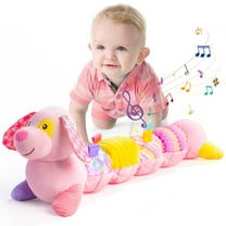 Baby Musical Stuffed Animal Toys 0-12 Months, Pink Puppy With Multi-Sensory Crinkle, Baby Newborn Toys for 0 2 4 6 Months Boys Girls, Plush Infant Sensory Toys Gift