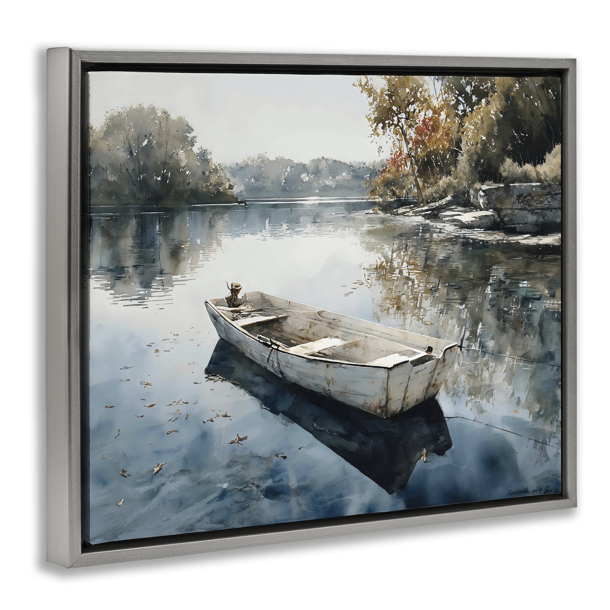 Stupell Industries Boat Ride Through Autumn Reflections Gray Framed Floater Canvas Wall Art, design by Franklyn Gregory