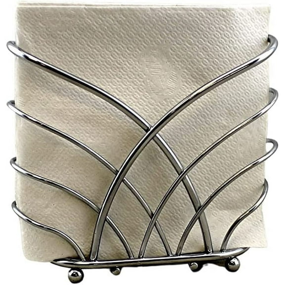 Dependable Industries Napkin Holder Dining Room Kitchen Table Cocktail Napkin Holder Beverage Size Café Napkins Crisscross Self Standing Metal Silver Chrome Finish for Home Restaurant Catering