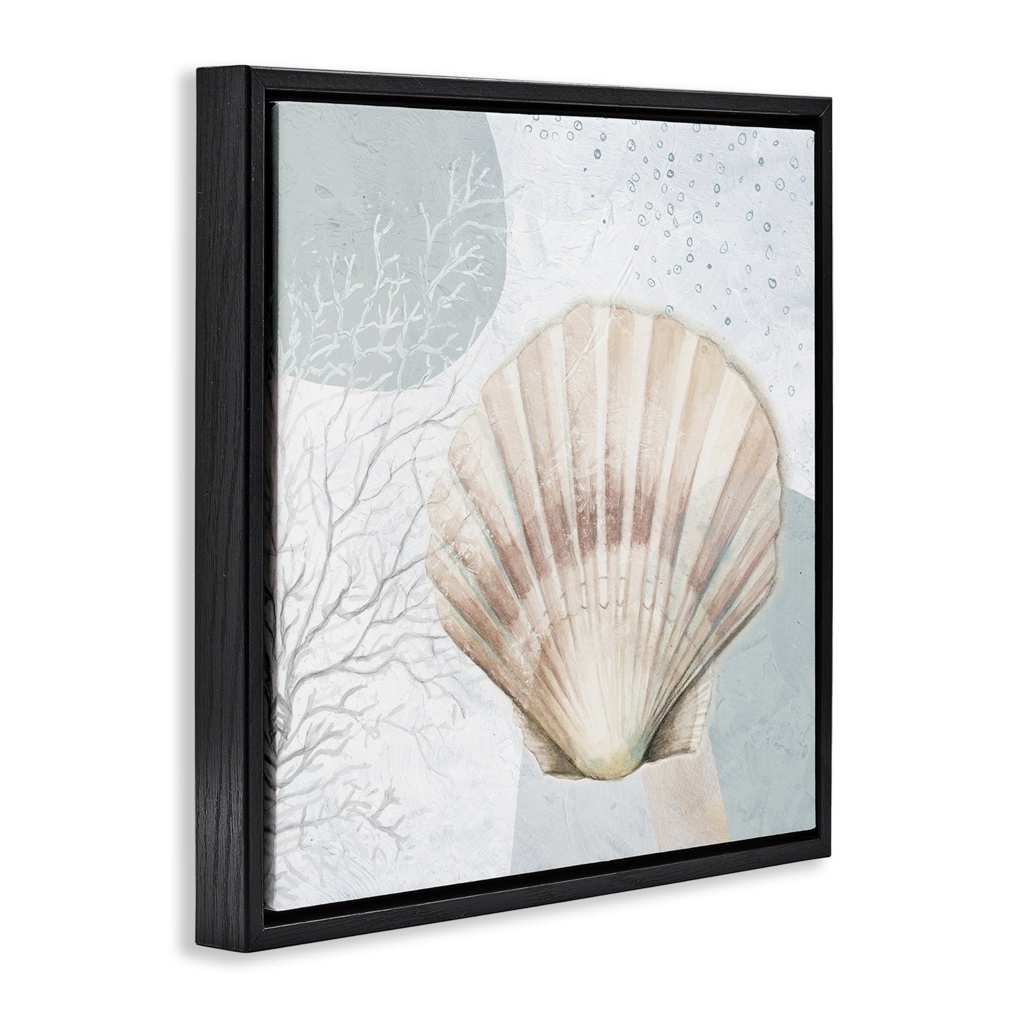 Stupell Industries Seashell Circle Pattern Coastal Painting Black Floater Framed Canvas Art Print Wall Art, 25 x 25