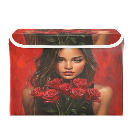 Storage Box With Lid 16.5x12.6x11.8In Foldable Stacked Household Storage Box Valentine Beauty