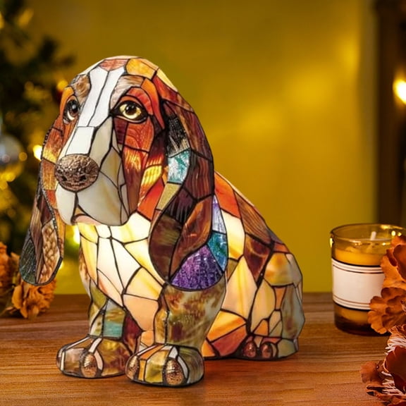 Stained Glass Dog Lamp - Dog Series Art Night Light, Battery Powered Retro Resin Rainbow Puppy Lamp, Cute Puppy Night Light for Bedroom, Desk, Home, Gift for Dog Lovers, Friends, Family (#C)