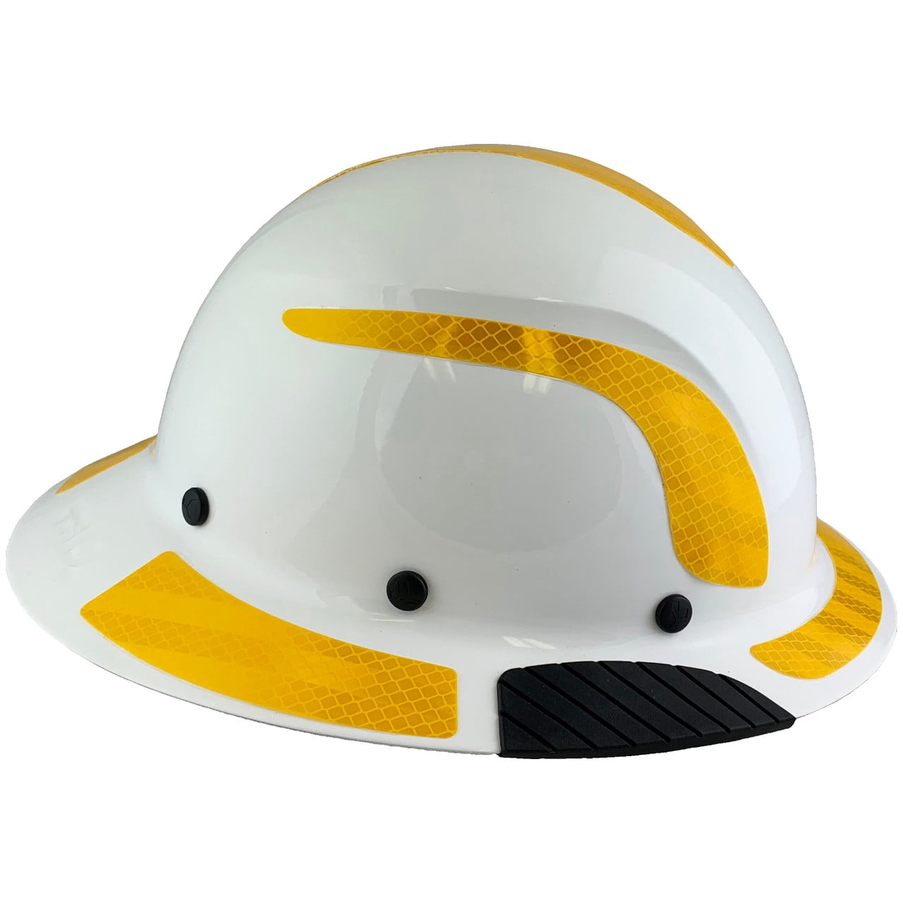 DAX Fiberglass Composite Hard Hat - Full Brim White with Reflective Yellow Decal Kit Applied