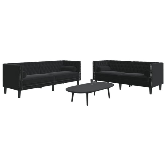 vidaXL 2 Piece Chesterfield Sofa Set with Bolsters Black Velvet