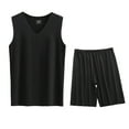 thumbnail image 2 of YHAJDS Mens Pajamas Set Pajamas For Men2 Piece Outfits Summer Solid Color Sleeveless V Neck Tank Top Set For Home Fitness And Daily Rest, 2 of 3