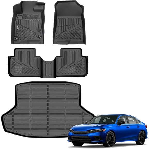 Auxko All Weather Floor & Cargo Mat for Honda Civic Sedan 2022-2026 2027 (Not for Hatchback or Hybrid) TPE Rubber Liners Set All Season Guard Odorless Anti-Slip Floor Mats Trunk Mat